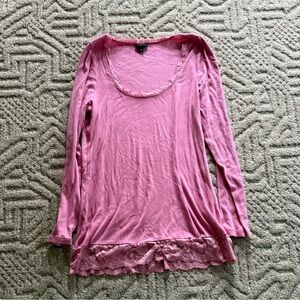 Torrid Pink Long Sleeve Lace Trim Top